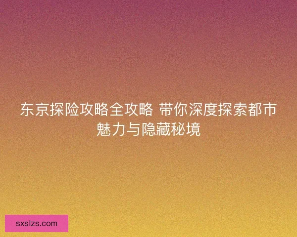 东京探险攻略全攻略 带你深度探索都市魅力与隐藏秘境